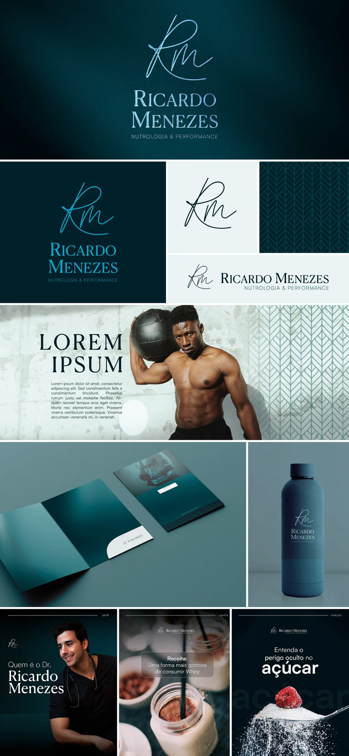 Identidade visual completa do Dr. Ricardo Menezes médico nutrólogo especializado em performance esportiva